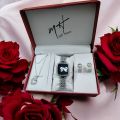 4PCS/Set Women's Watch Fashion Rhinestone Stainless Steel Band Digital Watch with Jewelry Set(Without Box). 
