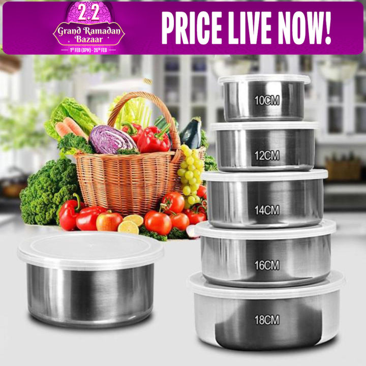 5pcs Stainless Steel Multifunctional Fresh-Keeping Box – Durable Food ...