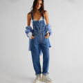 Washed Denim Overalls For Women, Internet Celebrity Style, Age-reducing, Loose Wide-leg Floor-length Trousers, Denim Overalls.