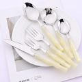 1Pc Green Imitation Bamboo Handle Knife Fork Spoon Dinnerware Cutlery Set  Kitchen Flatware 304 Stainless Steel Tableware Set. 