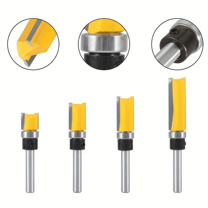 1/3/4PCS 1/4" Shank Flush Trim Router Bit Set - Double-Edge Bearing Cutter for Extended Length Woodworking