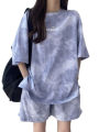 New in Summer Women's Tie Dye Workmanship Sportswear Set Short Sleeve Loose Wide Leg Shorts Casual Outfit Simple Two Piece Set.