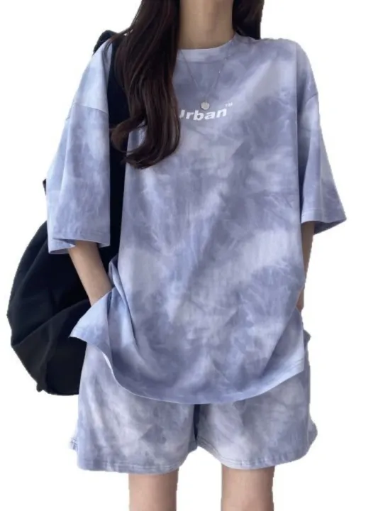 New%20in%20Summer%20Women's%20Tie%20Dye%20Workmanship%20Sportswear%20Set%20Short%20Sleeve%20Loose%20Wide%20Leg%20Shorts%20Casual%20Outfit%20Simple%20Two%20Piece%20Set%20-%20Image%205