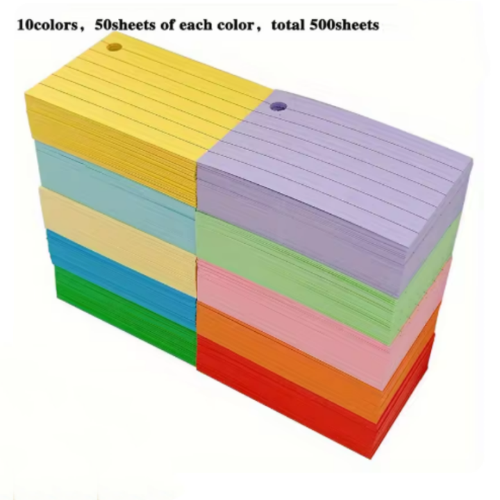 Line Ruled Index Cards 500-Sheet Lined Colored Index Cards with Rings – Ruled Flashcards for ...
