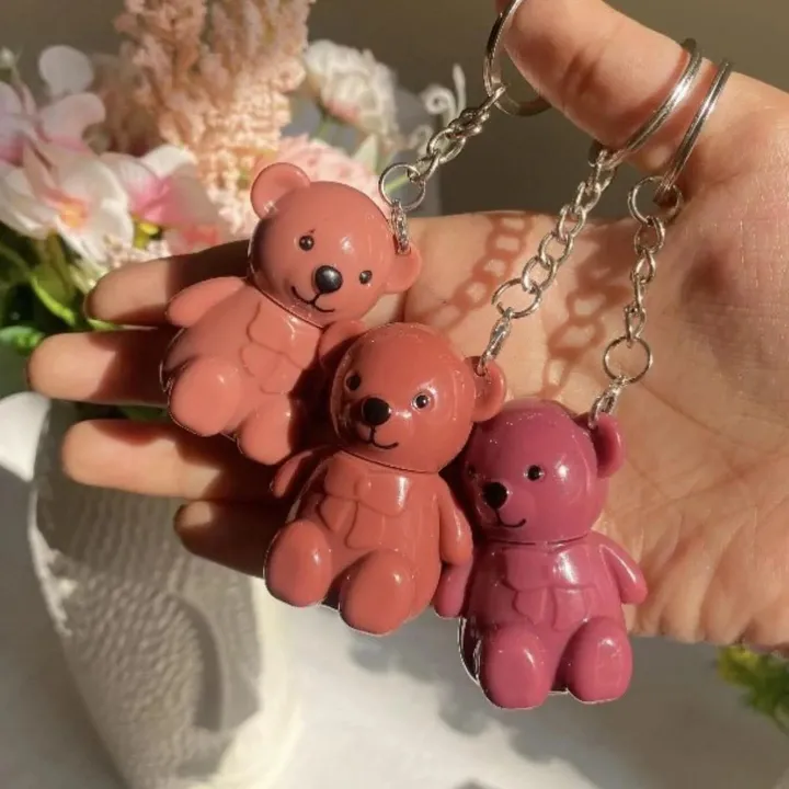 1PC Korean Bear Key Chain Matte Lipgloss Waterof Long Lasting Lip Glaze ...