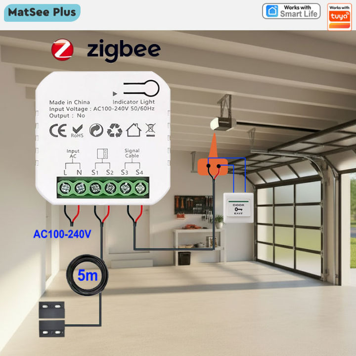 Smart ZigBee Garage Door Sliding Gate App Remote Control Open CLose and Timer Support Alexa  Home Tuya Gateway Needed