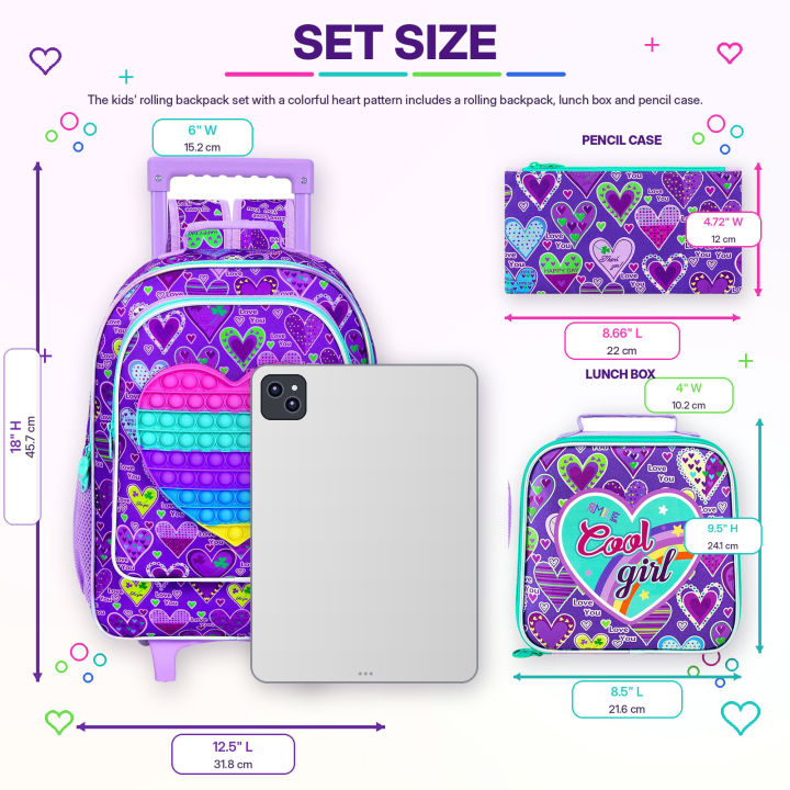 3PCS%20Rolling%20Backpack%20for%20Girls,%20Kids%20Roller%20Wheels%20Bookbag,%20Wheeled%20School%20Bag%20with%20Lunch%20Bag%20-%20Heart%20Purple%20-%20Image%202