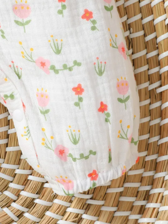 Baby%20Girl's%20All%20Seasons%20Long%20Sleeve%20Print%20Floral%20With%20Bow%20Daily%20Jumpsuit%20For%20Newborn-6M%20Clothes%20+Headband%20-%20Image%205