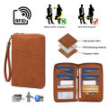 Multi-Functional RFID Blocking Passport Bag Travel Document Holder with Long Zipper Ticket Storage Wallet for Multiple Passports. 