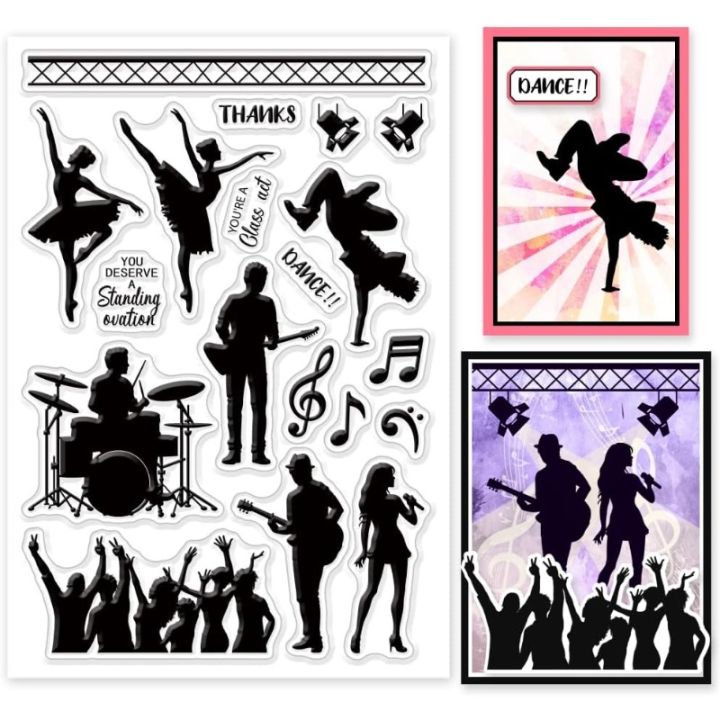 1Sheet Dance Rock Silhouette Ballet Dance Clear Stamps for Cards Making Singing and Dancing Clear Stamp Seals Transparent Stamps