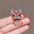 Chinese Style Red Lion Dance High End Accessory Enamel Painted Brooch. 
