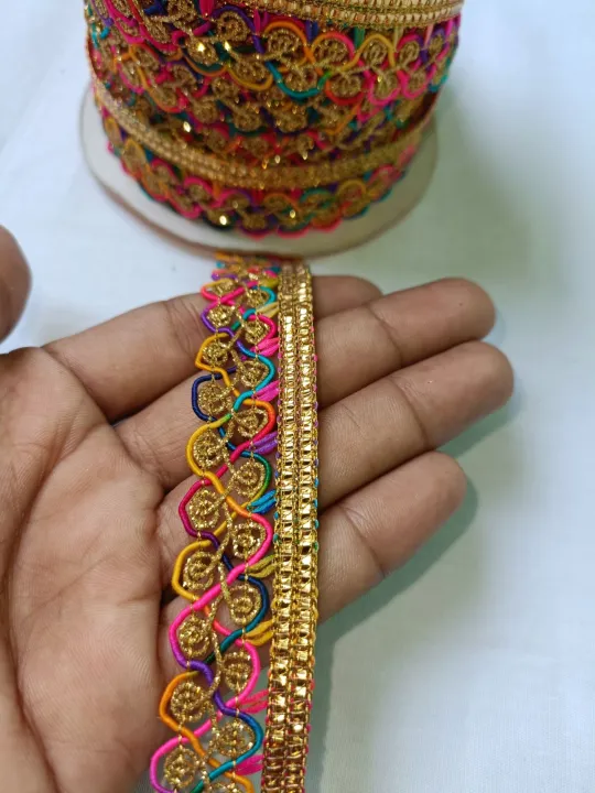 2cm%205%20Goj%20Golden%20gotta%20lace%20trims%20Dress%20Embroidery%20Applique%20Cotton%20Trimming%20Sewing%20Stationary%20&%20Crafts%20-%20Image%203