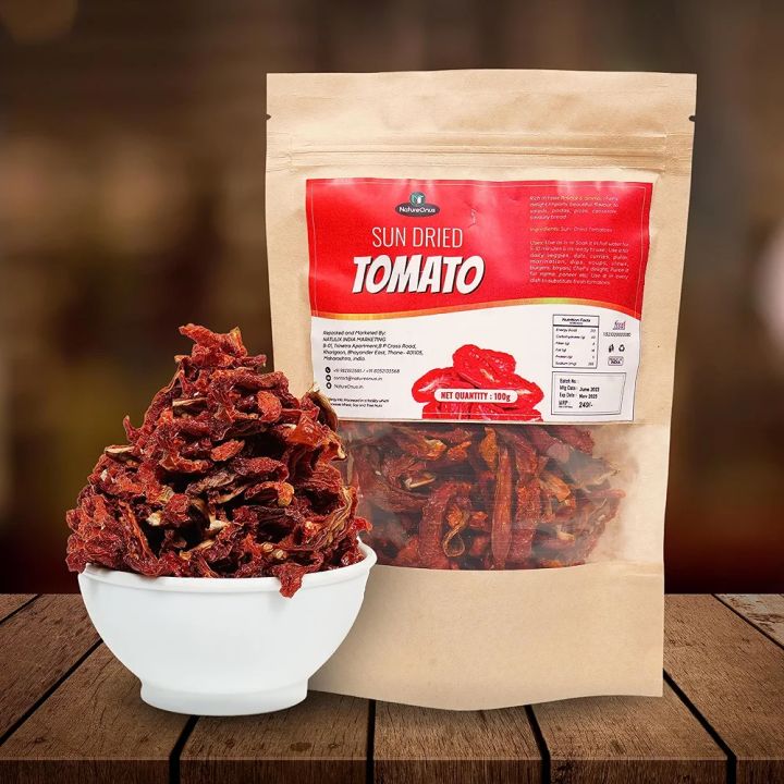 NatureOnus Sun Dried Tomato, 100g | 100% Natural Tomatoes | Hygienically Solar Dried | Anti-oxidant Rich | Use in Dips, Marinades, Salads, Pasta, Veggies, Dals, Curries, Pulav, Soups, Stews, Burgers