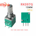 New 5PCS Volume Potentiometer Industrial Switches 5Pin 5K 10K 20K 50K 100K Switch Audio Shaft 15mm Amplifier Sealing RK097G. 