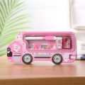 Parteet® New Multicolour Cartoon Printed Van Shape Matal Pencil Box with Accessoriess for Kids (Pink). 