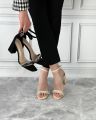 Pearl Rhinestone 3-Inch Block Heels Women’s Fashion Sandal - Faux Suede Bridal, Party, Office Shoes - Black & Beige. 