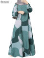 ZANZEA Muslim Fashion Color Block Long Dresses Women Elegant O Neck Long Sleeve A-line Vestidos Casual Loose Islamic Abaya Robes. 
