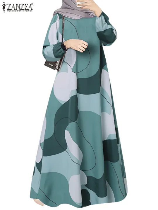 ZANZEA%20Muslim%20Fashion%20Color%20Block%20Long%20Dresses%20Women%20Elegant%20O%20Neck%20Long%20Sleeve%20A-line%20Vestidos%20Casual%20Loose%20Islamic%20Abaya%20Robes%20-%20Image%205
