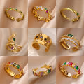 Colorful Zircon Rings For Women Gold Color Stainless Steel Colored Cubic Zirconia Ring Luxury Fashion Wedding Party Jewelry .