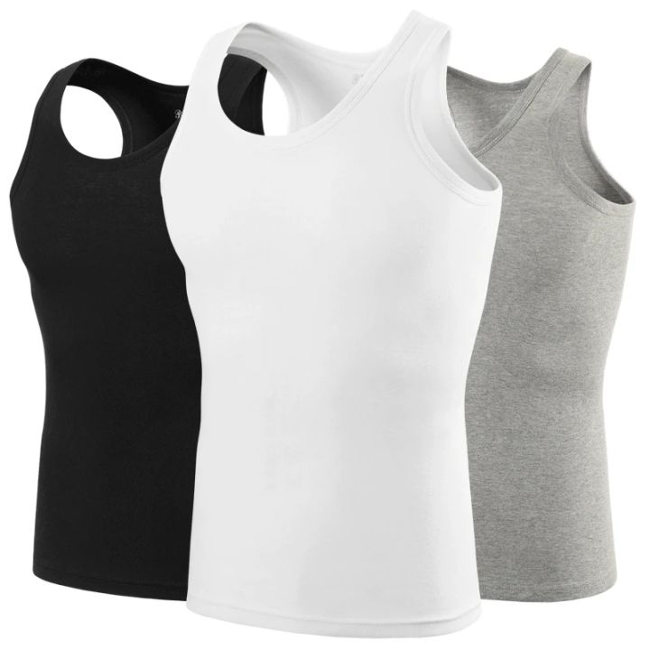 Men's%20Four%20Season%20Classic%20Black%20White%20And%20Gray%20Pure%20Cotton%20Casual%20Sports%20Vest%20Comfortable%20Running%20And%20Sweat%20Absorbing%20Base%20Shirt%20-%20Image%202