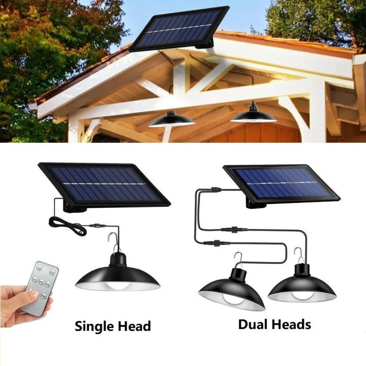 Single Dual Heads Solar Pendant Lights Remote Control Indoor Outdoor