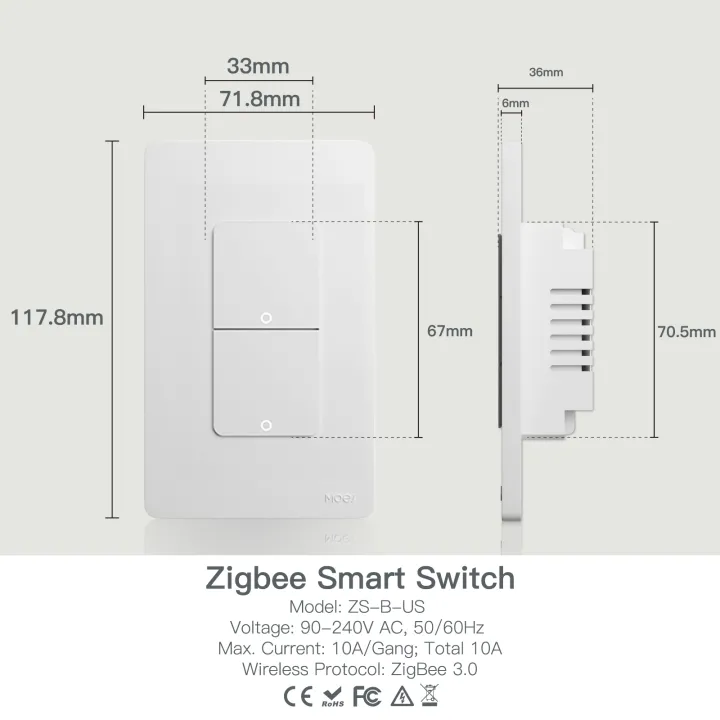 MOES ZigBee US Smart Light Switch Tuya Push Button Wall Switch Neutral ...