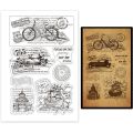 1Sheet Retro Vehicle Bicycle Architecture Transparent Clear Stamps Vintage Text Background Embossing Stamp Sheets Silicone Clear. 