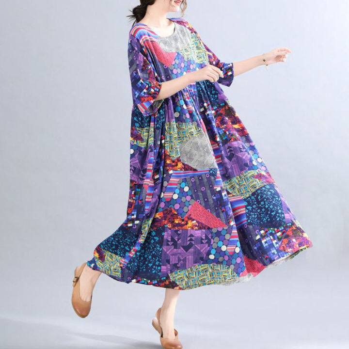 Plus%20size%20women's%20dress,%20abstract%20pattern%20printed%20short%20sleeved%20round%20neck%20ultra%20loose%20robe,%20summer%20beach%20dress%20with%20pockets%20-%20Image%205