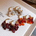 Maillard Flower Clusters Drop Earrings Vintage Acrylic Dangle Earring Light Luxury Smudging C-shaped Ear Studs Party Jewelry K.