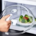Microwave Food Splash Guard High Temperature Resistant Food Heating Cover with Steam Vent and Handle Transparent Plate Cover. 