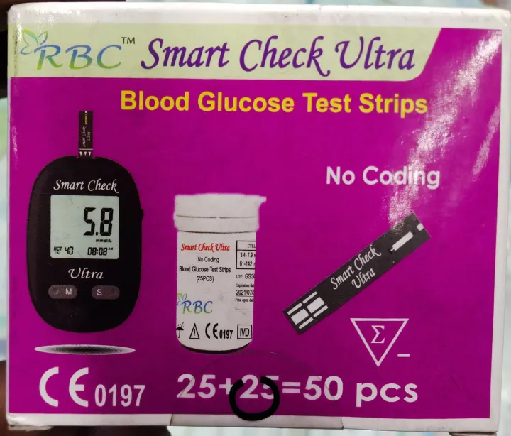 RBC Smart check blood glucose test strip 25*2=50 PCS | Daraz.com.bd