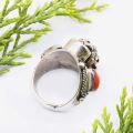 Pure Silver Bajra Design Ring With Natural Coral /Unisex/11.4 Gram. 