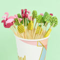 100pcs Hawaii Flamingo Pineapple Disposable Bamboo Food Pick Dessert Fruit Forks for Tropical Beach Birthday Wedding Party Decor. 