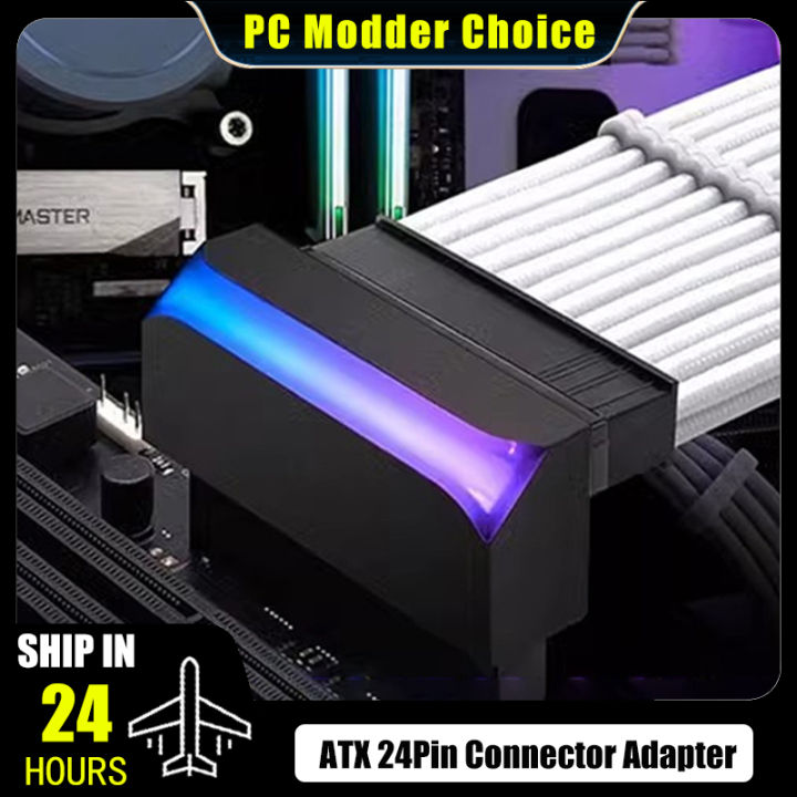 Computer PSU ATX 24Pin Adapter 90° Angle RGB Connector, Steering Head Smarter & Cleaner Cabling Managerment, M/B 5V ARGB SYNC