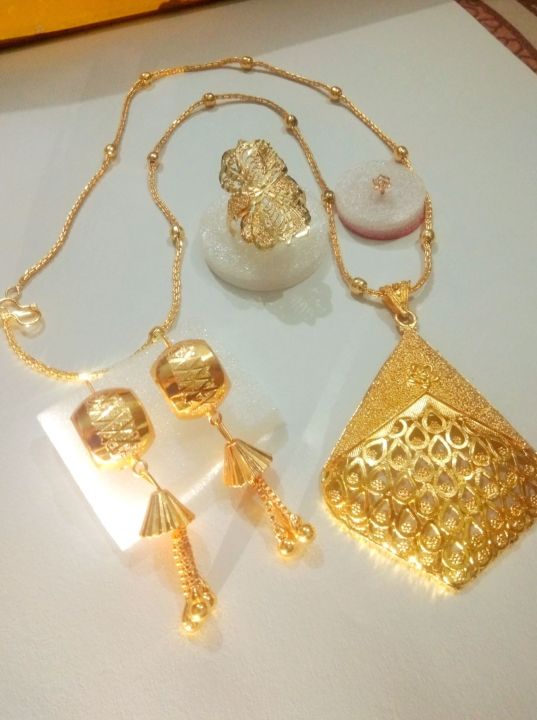New design first copy complate necklace set girls & women earring,ring,chain,lokit,nose pin 5 pice set