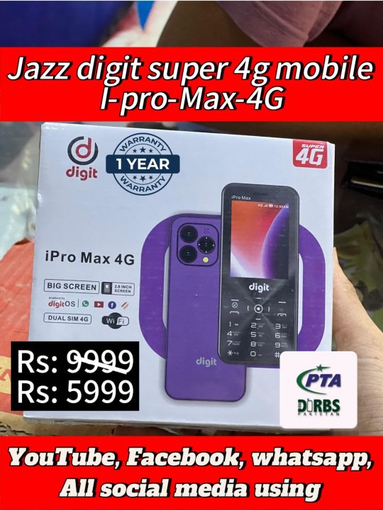 Jazz digit 4G feature phone i-pro-max 4d internet phone double sim PTA approved Yotube Facebook whatsapp using all app in the phone & wifi connected hotspot available original pics attached