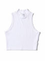 Summer Black Women Fashion Crop Top High Neck White Sleeveless Tank Tops 5 Colors. 