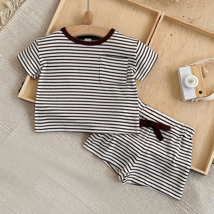 Summer%20Baby%20New%20Set%20Blue%20White%20Stripes%20Simple%20Comfortable%20Short%20Sleeves+Loose%20Sports%20Beach%20Shorts%20Boys%20Girls%20Clothing%20-%20Image%206