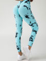 Women's Fashion Seamless Tie Dye SkinnyYoga Pants New Casual Hollow out High Waist Scrunch butt Hip Sports Fitness Leggings.