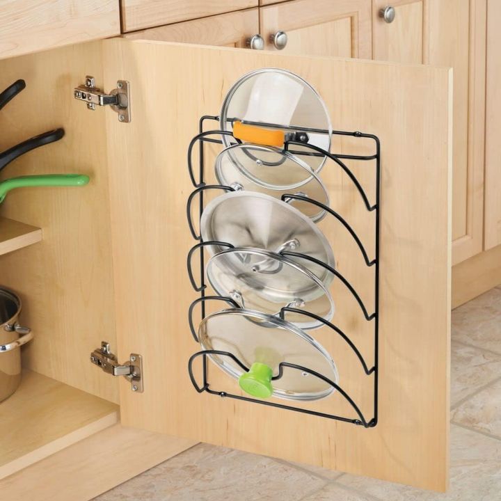 1%20pcs%20Metal%20Wire%20Pot%20and%20Pan%20Lid%20Rack%20Organizer%20for%20Kitchen%20Cabinet%20Doors%20or%20Wall%20Mount%20-%20Upright%20Storage%20Holder%20with%205%20Slots%20-%20Black%20-%20Image%204
