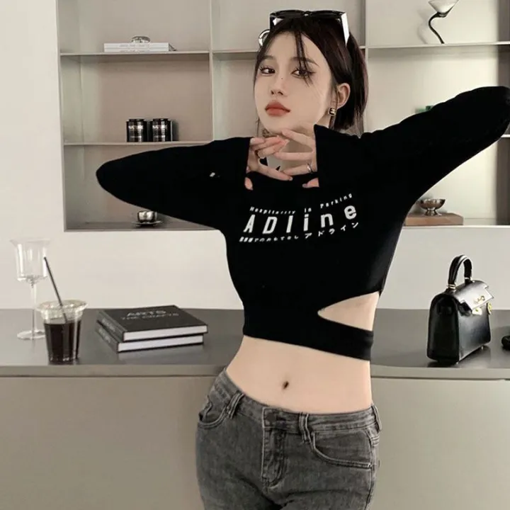 Summer%20fashion%20women's%20long%20sleeve%20T-shirt%20women's%20round%20neck%20T-shirt%20fashion%20blouse%20women%20waist%20cropped%20top%20-%20Image%205