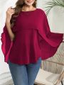 Plus Size Women’s Solid Layered Mesh Batwing Sleeve Round Neck Shirt Top Women Fashion and Comfort Cloak Top Clothing. 
