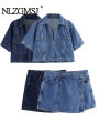 2024 Summer Denim Two Piece Set Short Sleeves Pocket Women Top Mini Skirt Shorts Fashion Casual Lady 2 Piece Sets Y2K.