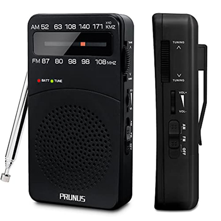 J-166 Portable Radio AM FM, Battery Operated Radio with Tuning Light, Back Clip, Excellent Reception Transistor Radio FM AM