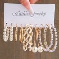 5 Pairs Elegant Wrapped Imitation Pearl Round Hoop Earrings Exaggerated Geometry Big Round Earrings Women's Party Set Jewelry.