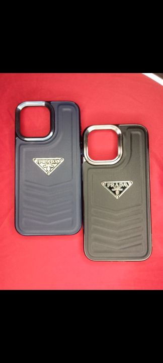 iPhone 15 pro max new case PRADA branding. It has very good quality.Back and sides are in leather layer and plastic frame. Camera frame is open for more decent look. In hand feel is good.Back has matte finishing.
