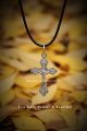 1 Set - Oxidized Silver cross Pendent / necklace with a black leather Cord Thread Chain.