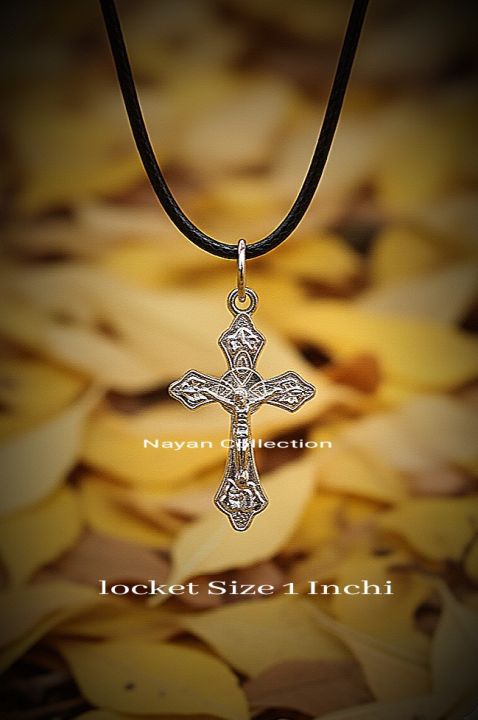 1 Set - Oxidized Silver cross Pendent / necklace with a black leather Cord Thread Chain