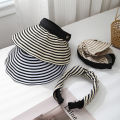 Summer Hat Sun Visor Korean Stripe Colorblock Headband Cross-Twist Design Women's Hair Accessory Open-Crown Chic Hairband Casual. 