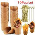 50Pcs French Fries Holder Disposable Kraft Paper French Fry Cup Charcuterie Cup Snack Dessert Potato Chips Box Party Supplies. 